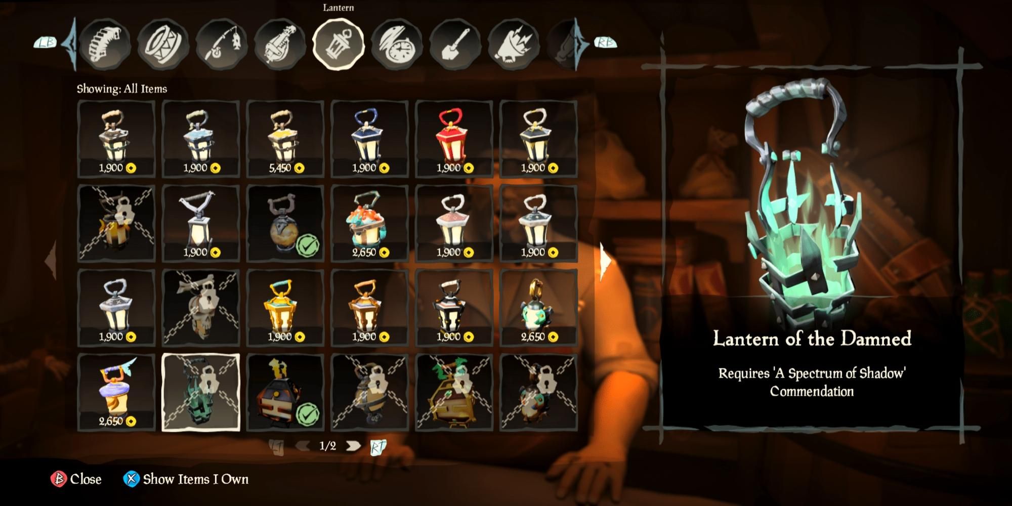 Lantern of the Damned in the equipment shop in Sea of Thieves