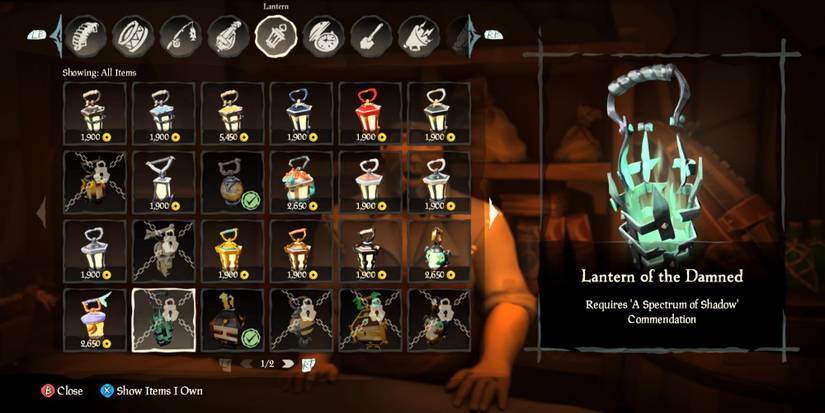 Lantern of the Damned in the equipment shop in Sea of Thieves