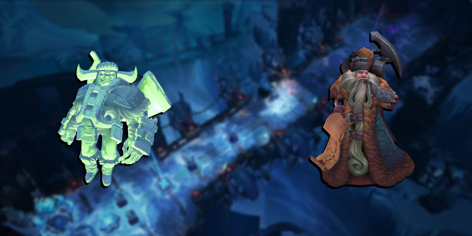 League Of Legends - Gregor And The Hermit Overlaid On Image Of Howling Abyss