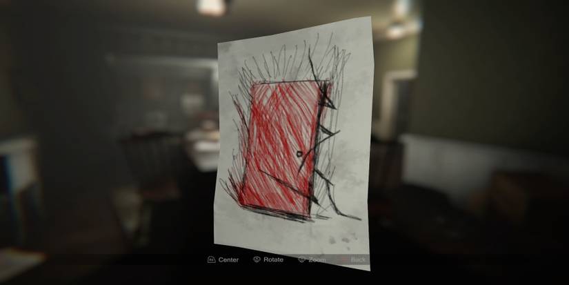 a creepy drawing of a red door in MADiSON