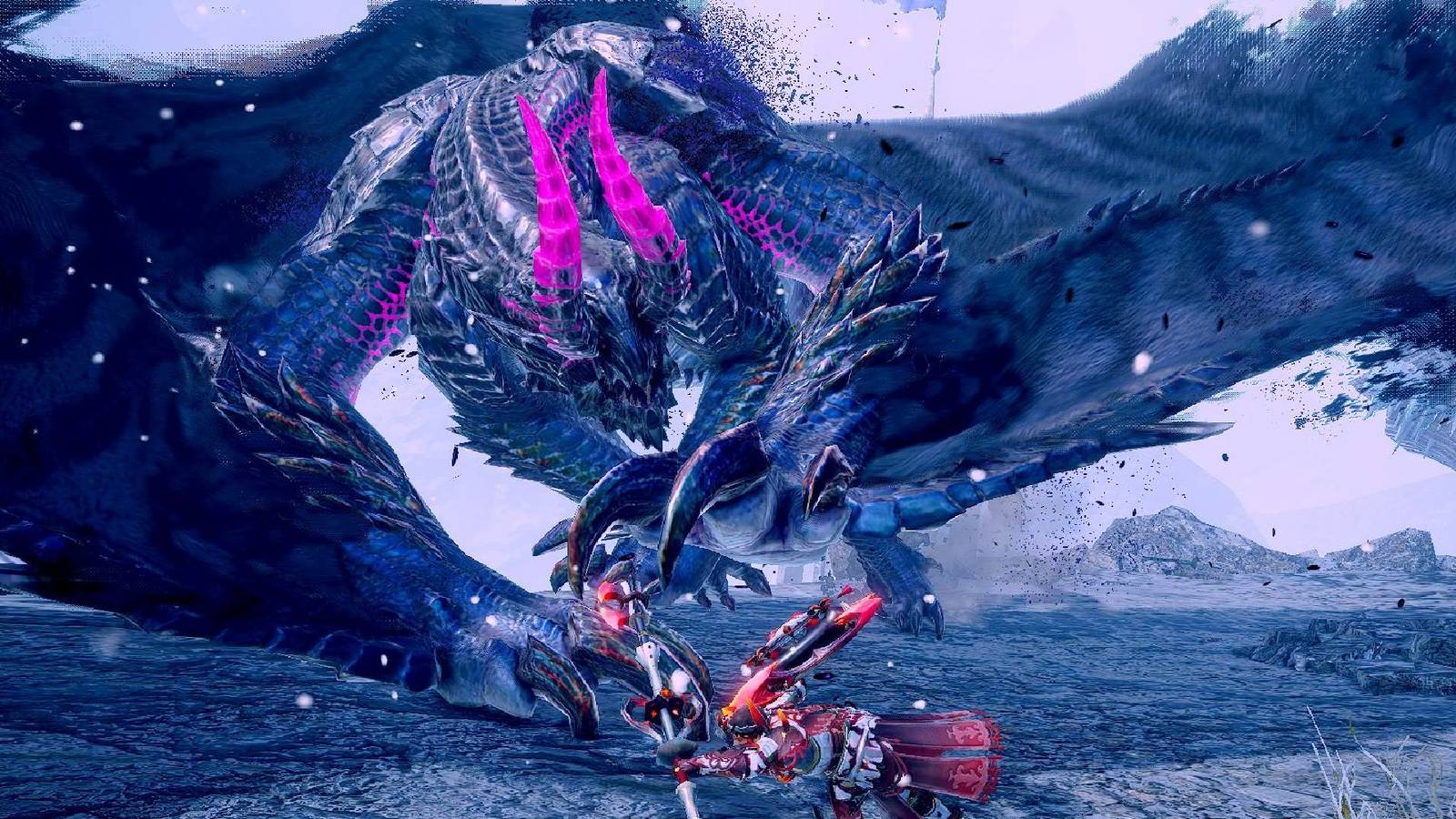 An angry Gore Magala attacking a hunter who dodges