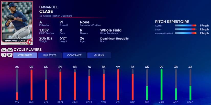 MLB The Show 22 Emmanuel Clase Mid Season Player Card