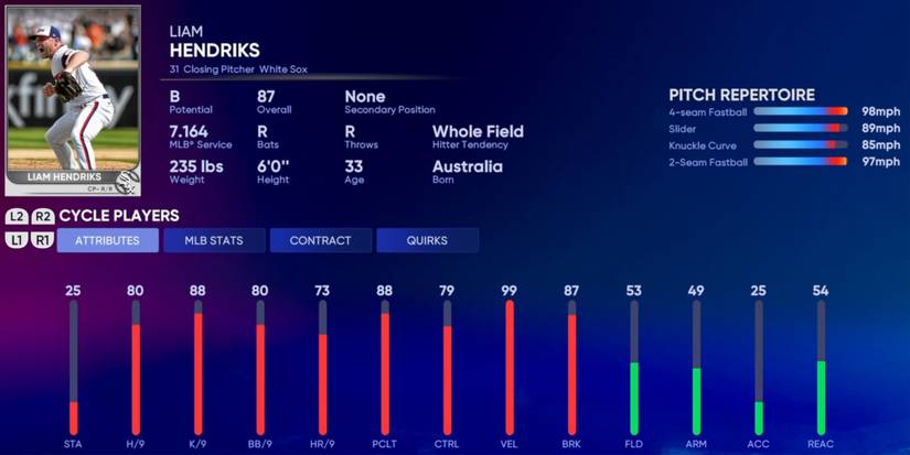 MLB The Show 22 Liam Hendriks Mid Season Player Card