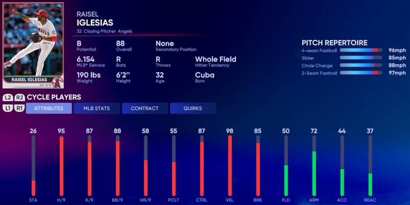 MLB The Show 22 Raisel Iglesias Mid Season Player Card