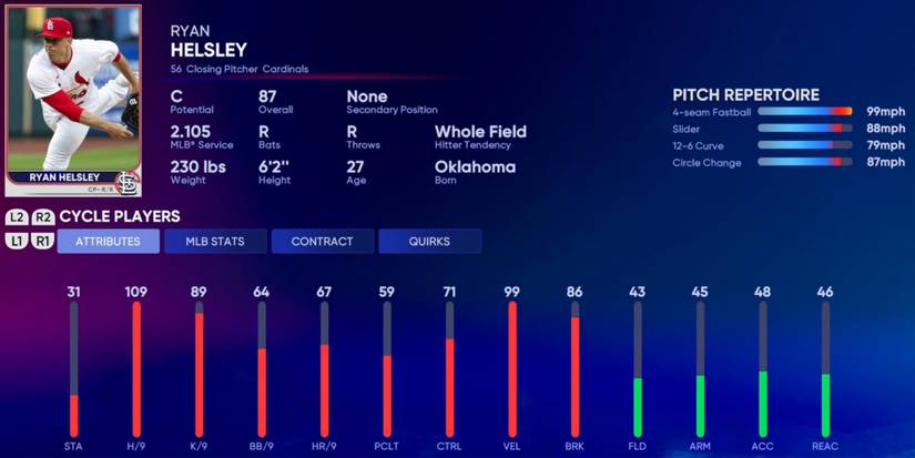 MLB The Show 22 Ryan Helsley Mid Season Player Card