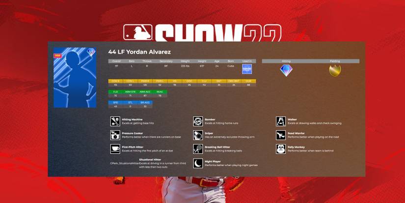 MLB The Show 22 Yordan Alvarez Player Card In Diamond Dynasty