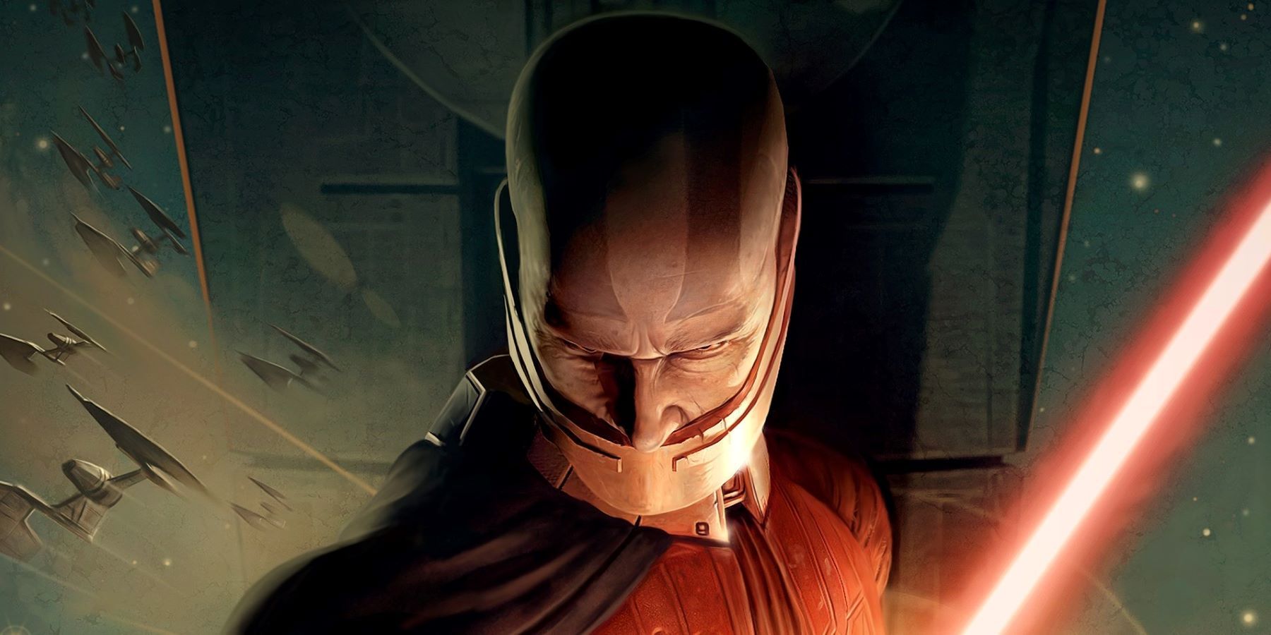 Close up of Darth Malak in KOTOR cover art