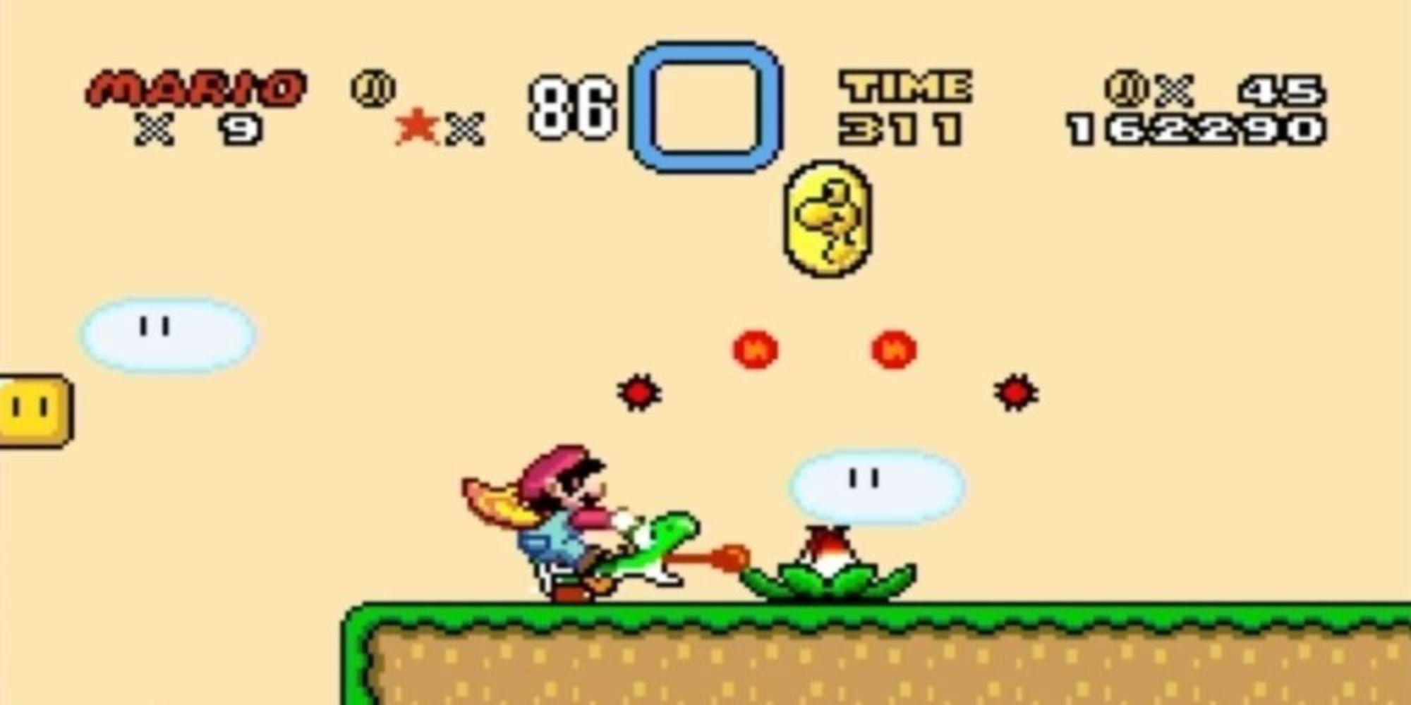 Mario Riding Yoshi in Super Mario World