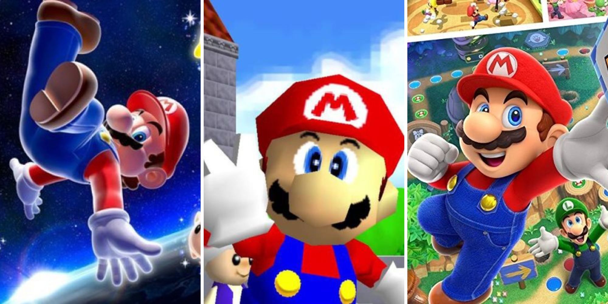 Mario in Super Mario Galaxy, Mario 64, and Mario Party Superstars