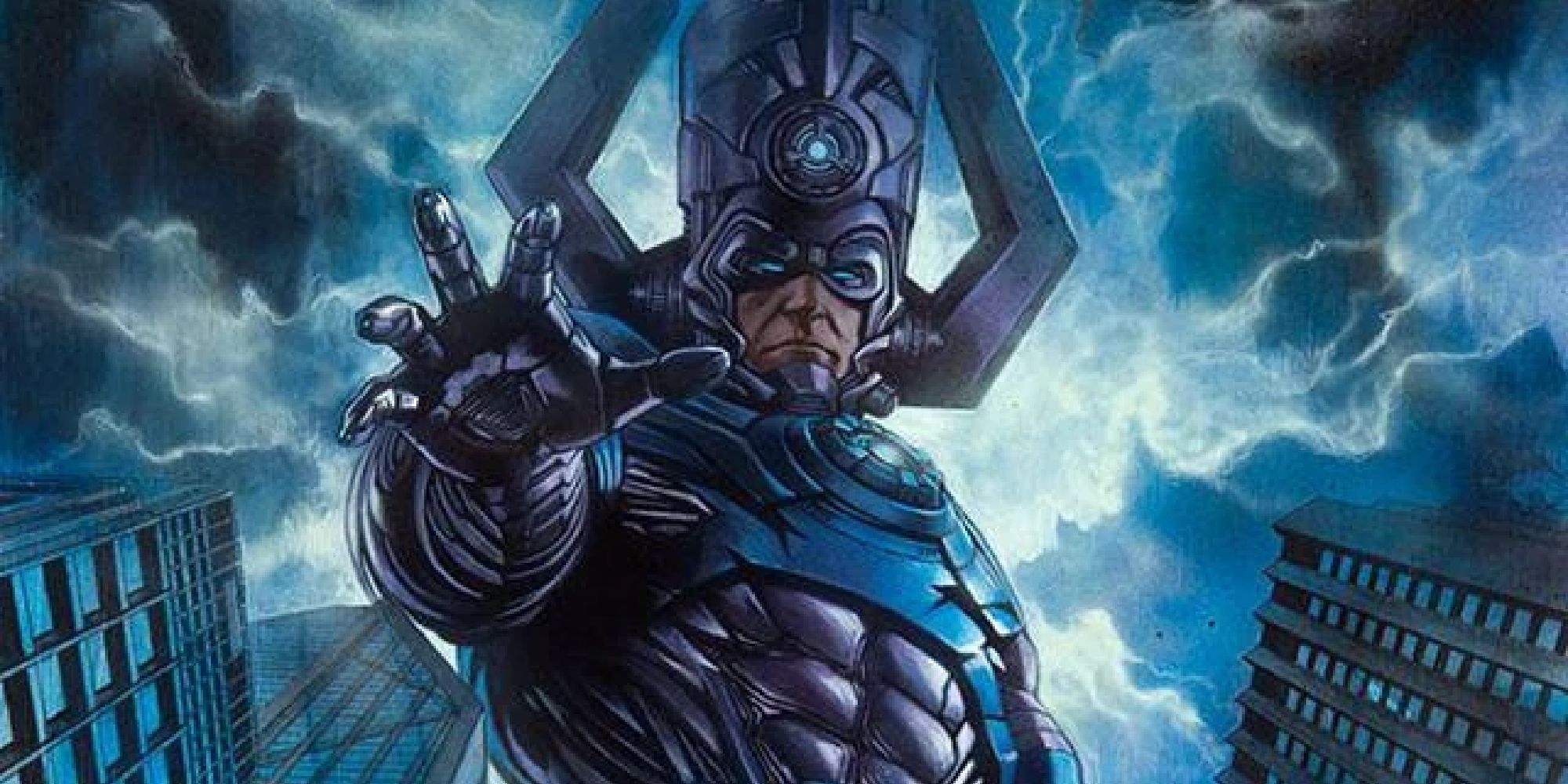 Galactus standing over a city in Marvel Comics