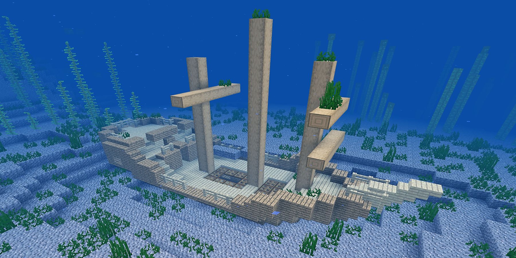 A spawned shipwreck within Minecraft