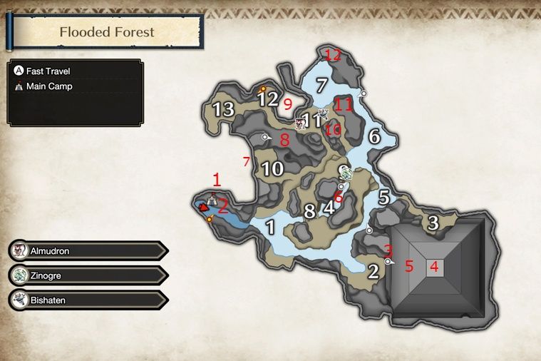 Monster Hunter Rise Flooded Forest Relic Location Map