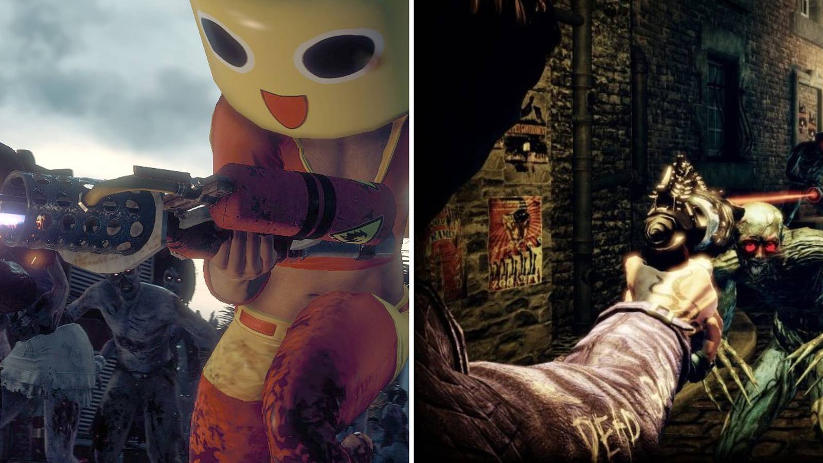 flame thrower from Dead Rising 3 and the player shooting a monster in Shadows of the Damned