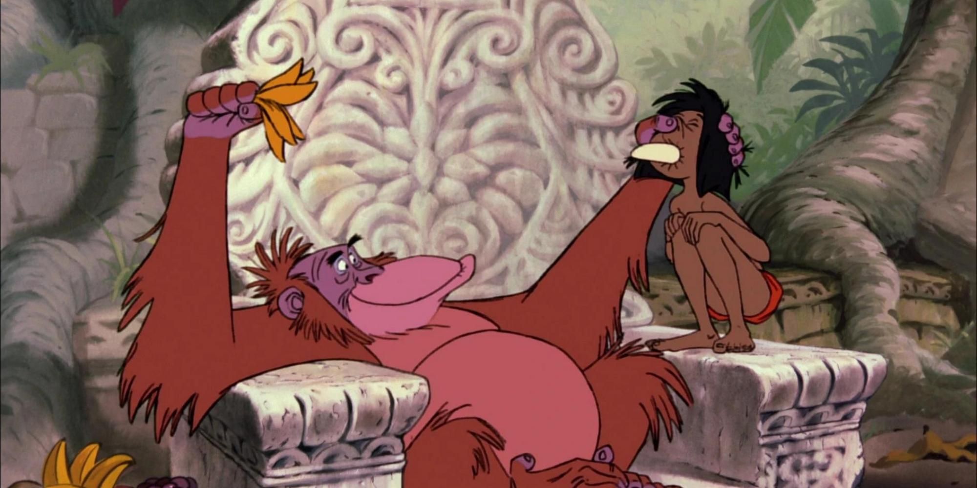 King Louie and Mowgli in The Jungle Book
