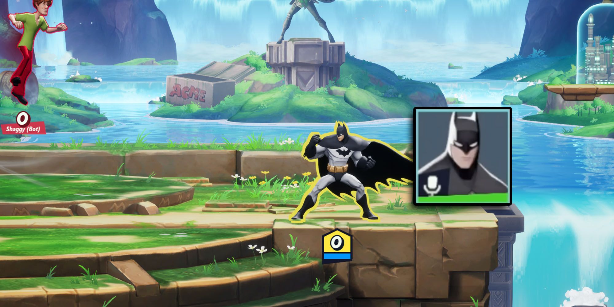 Multiversus - Batman Idol Animation In-Game With Announcer Pack Icon Overlaid On Top