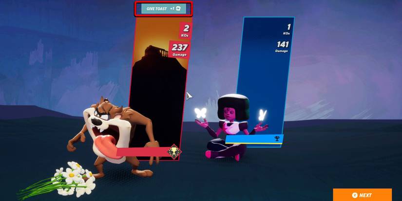 Multiversus - Highlighting The Give Toast Option In The Results Screen