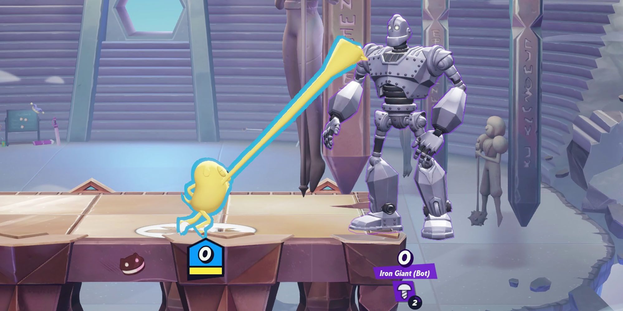 Multiversus - Jake's Stretchy Fist Reaching All The Way Up To Iron Giant's Face