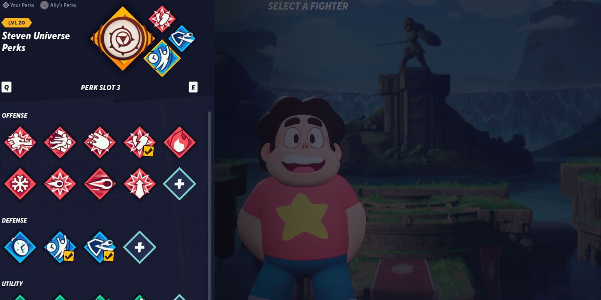 Multiversus - The Equipping Perks Screen For Steven Universe