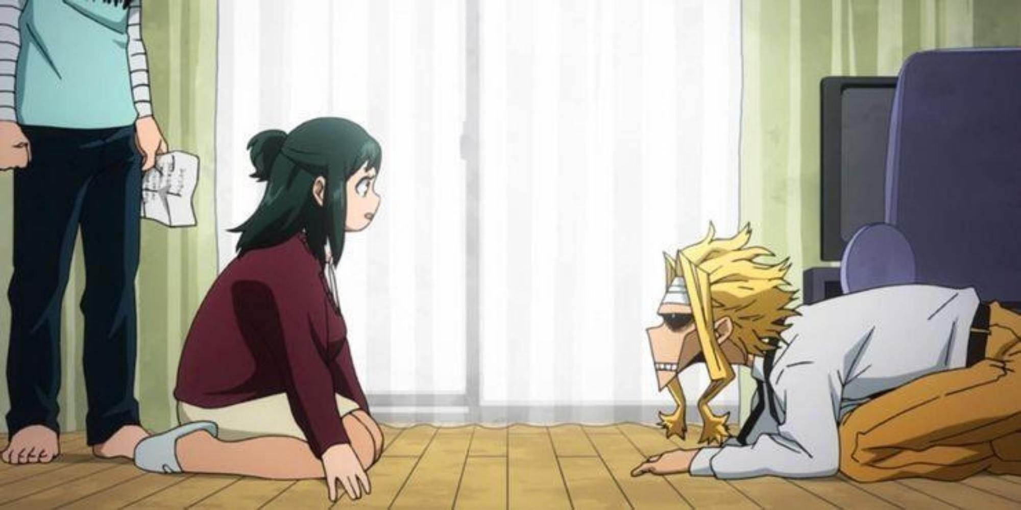 Inku, All Might, and Midoriya in My Hero Academia