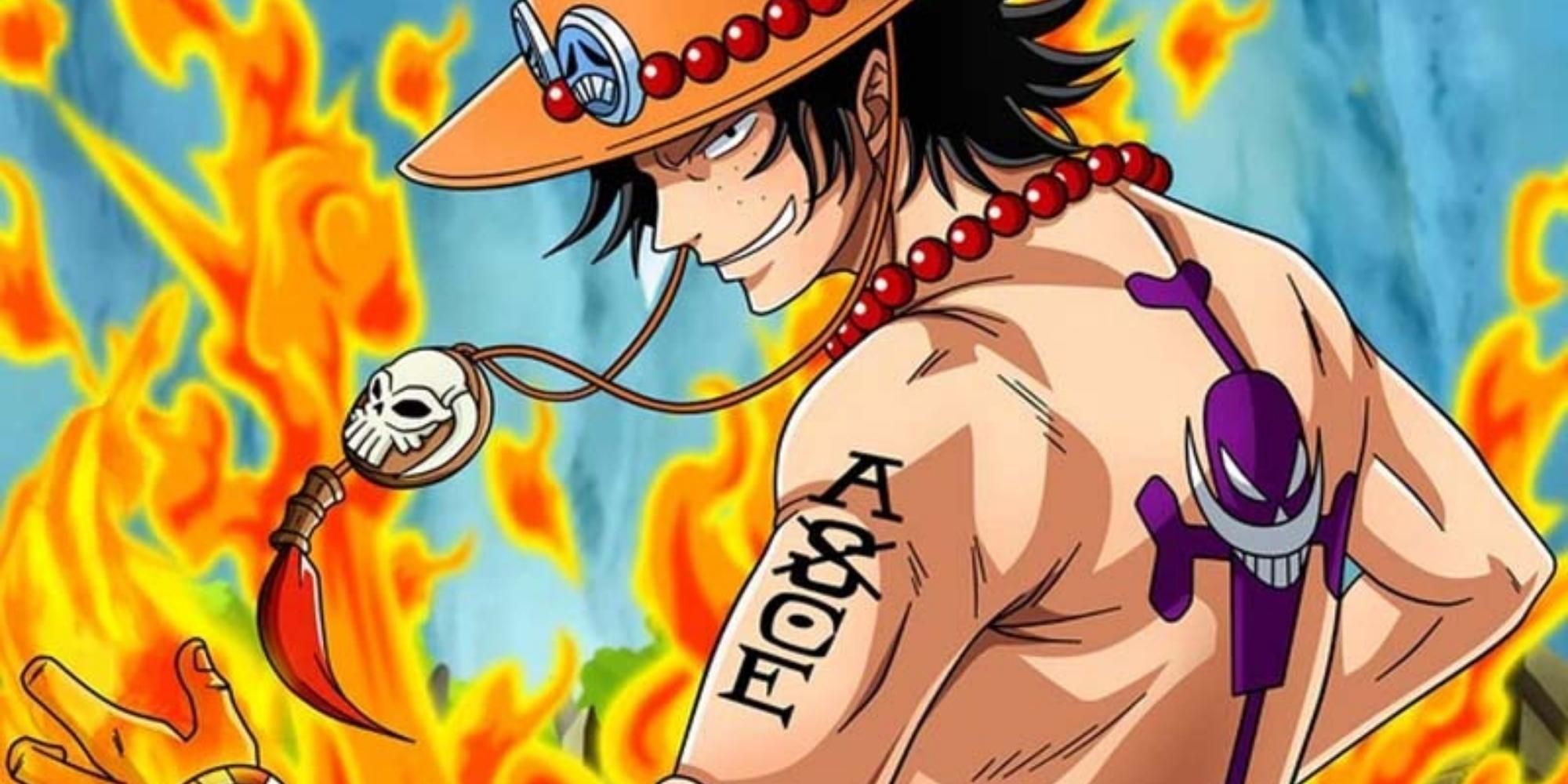 Ace with his tattoo visible in One-Piece