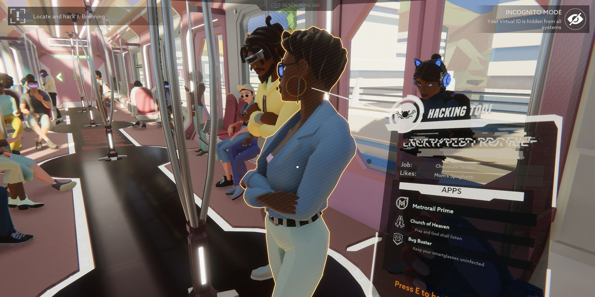 A player scanning a women, specifically her earring, in Operation Tango