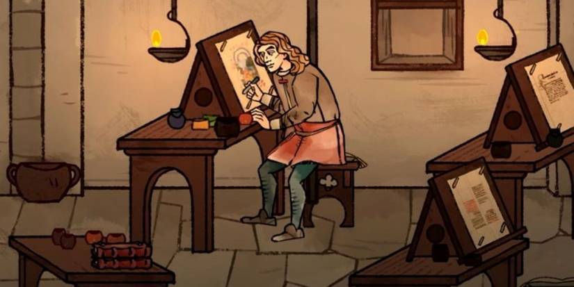 Pentiment protagonist Andreas Maler working on a piece of art