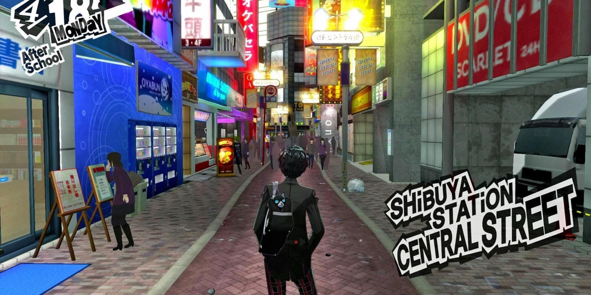 Joker standing on the street in Tokyo in Persona 5 Royal