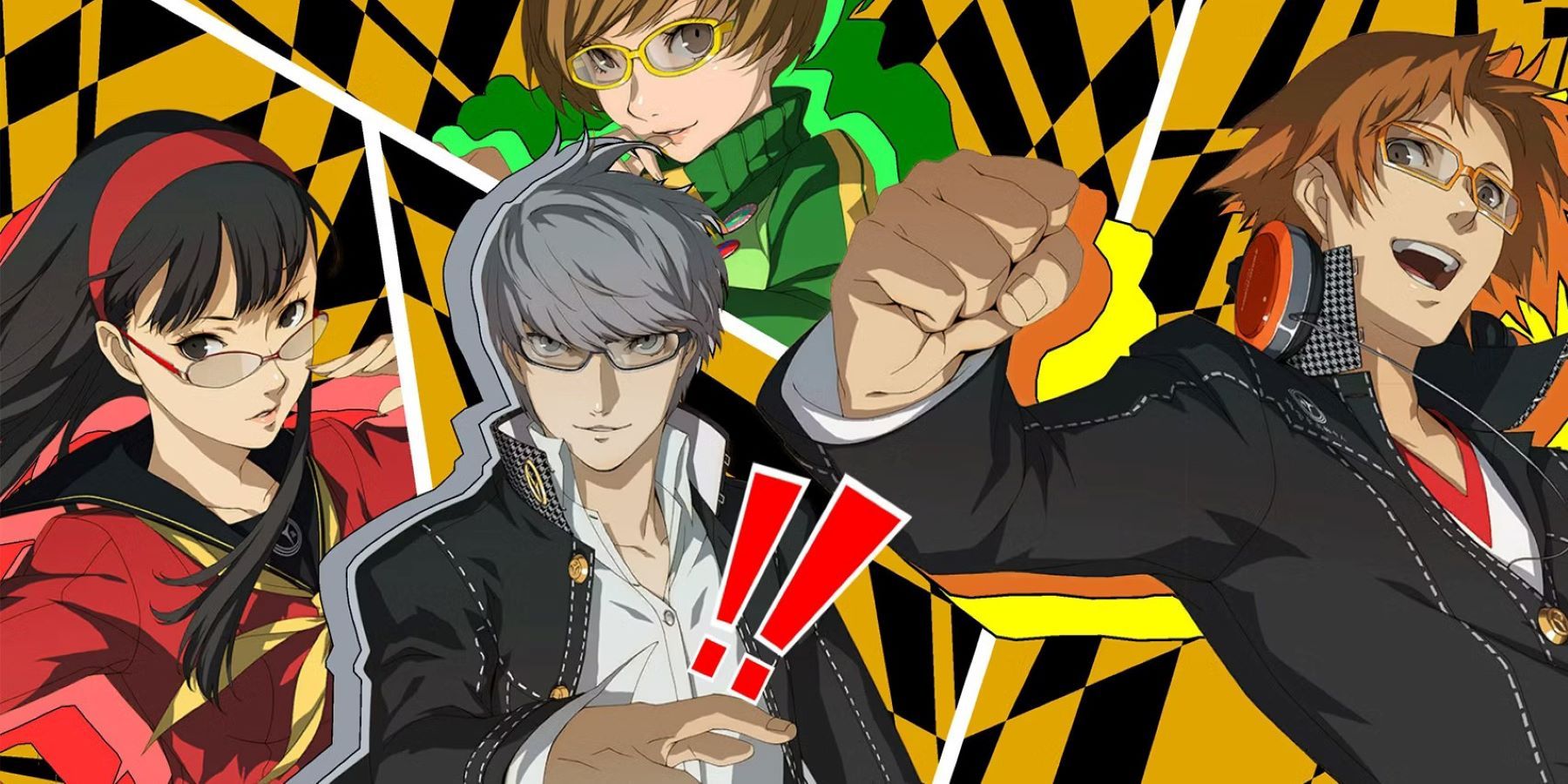 Yosuke, Yukiko, Chie, and Yu performing an All-Out Attack in Persona 4 Golden