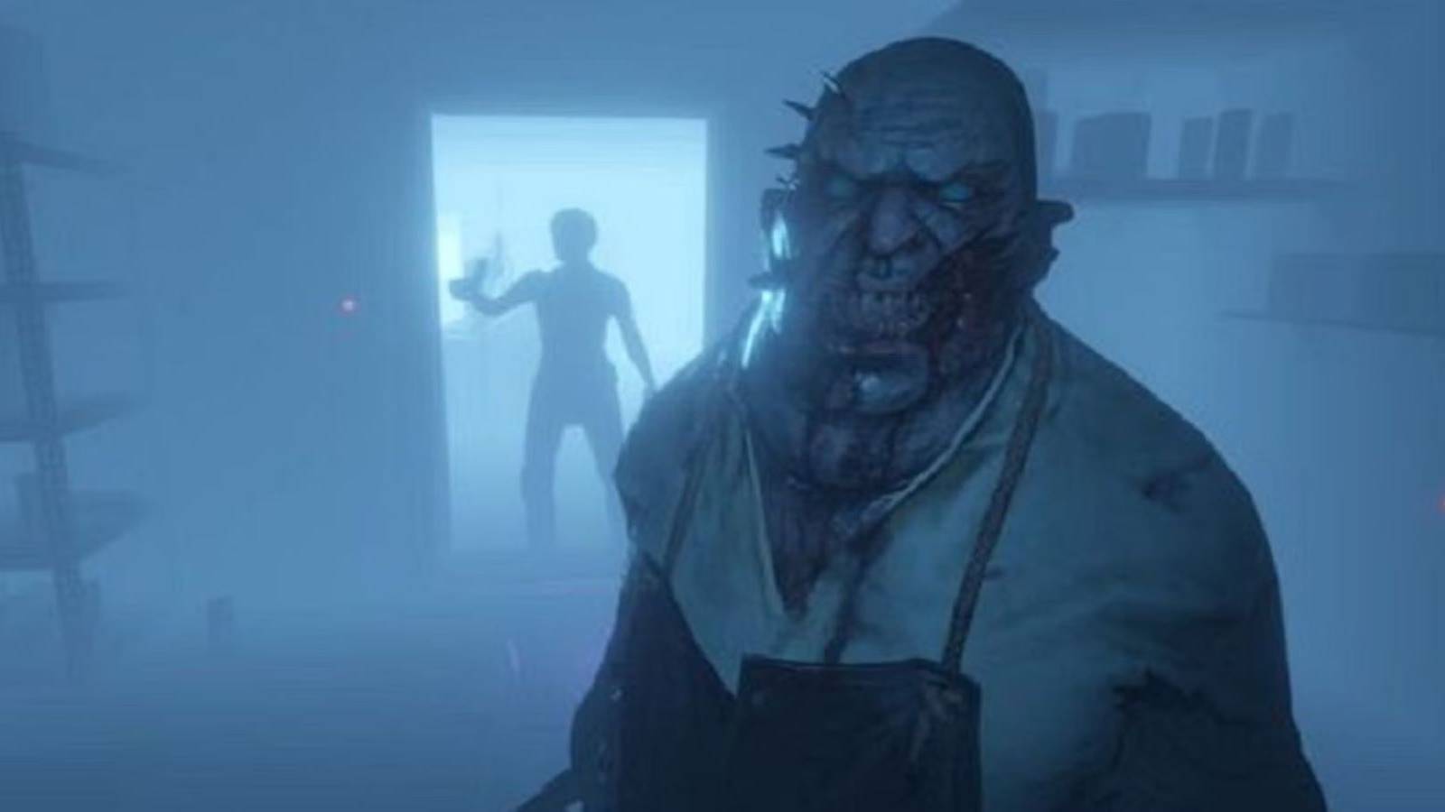 Phasmophobia butcher ghost close-up with player in background