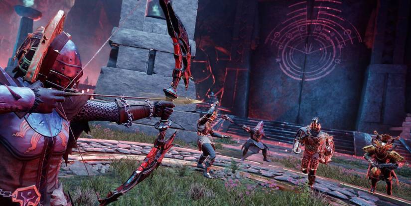 Player aiming from afar in the Arena Mode of New World MMO