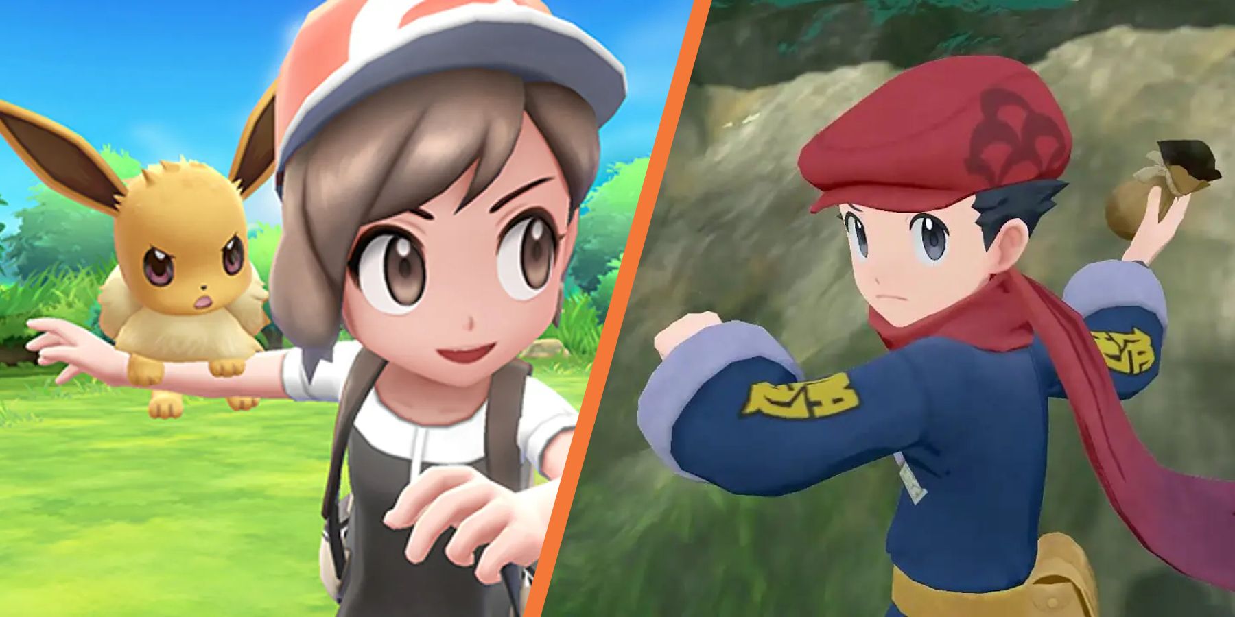 Side-by-side comparison of the trainers from Pokemon Let's Go Eevee and Legends: Arceus
