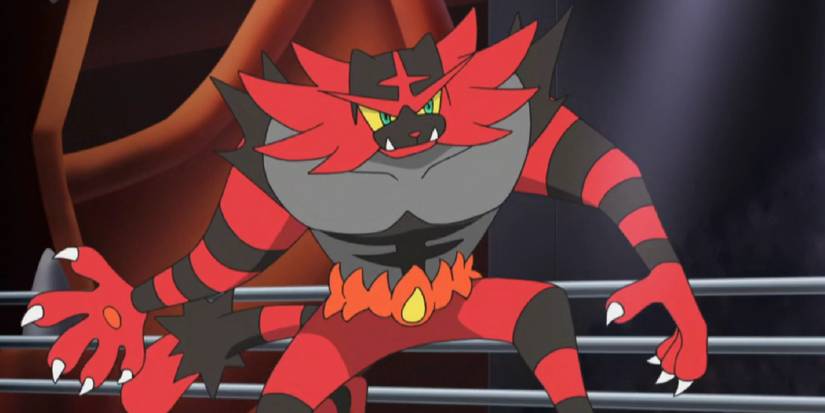 Incineroar in a stadium in the anime