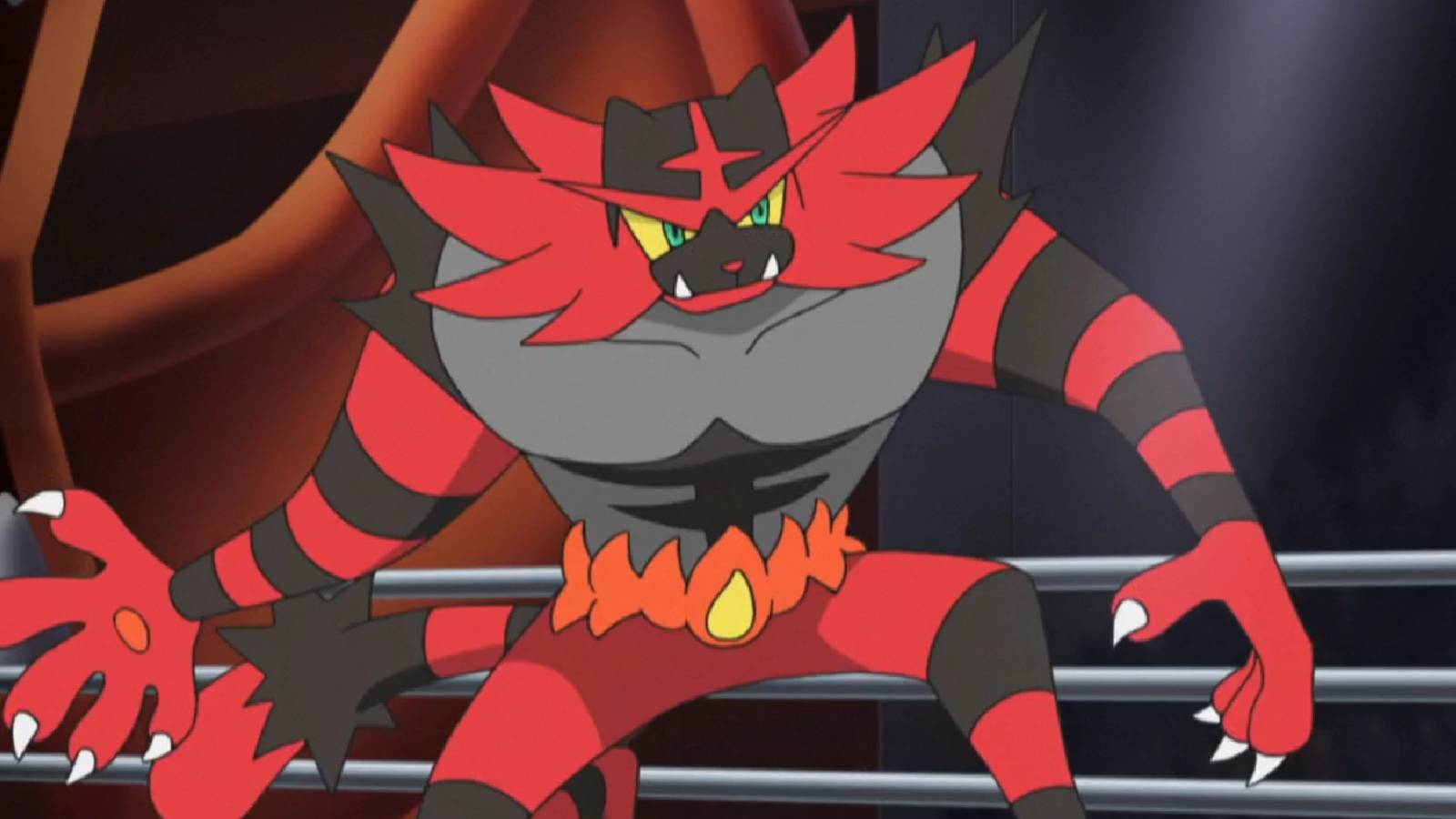Incineroar in a stadium in the anime