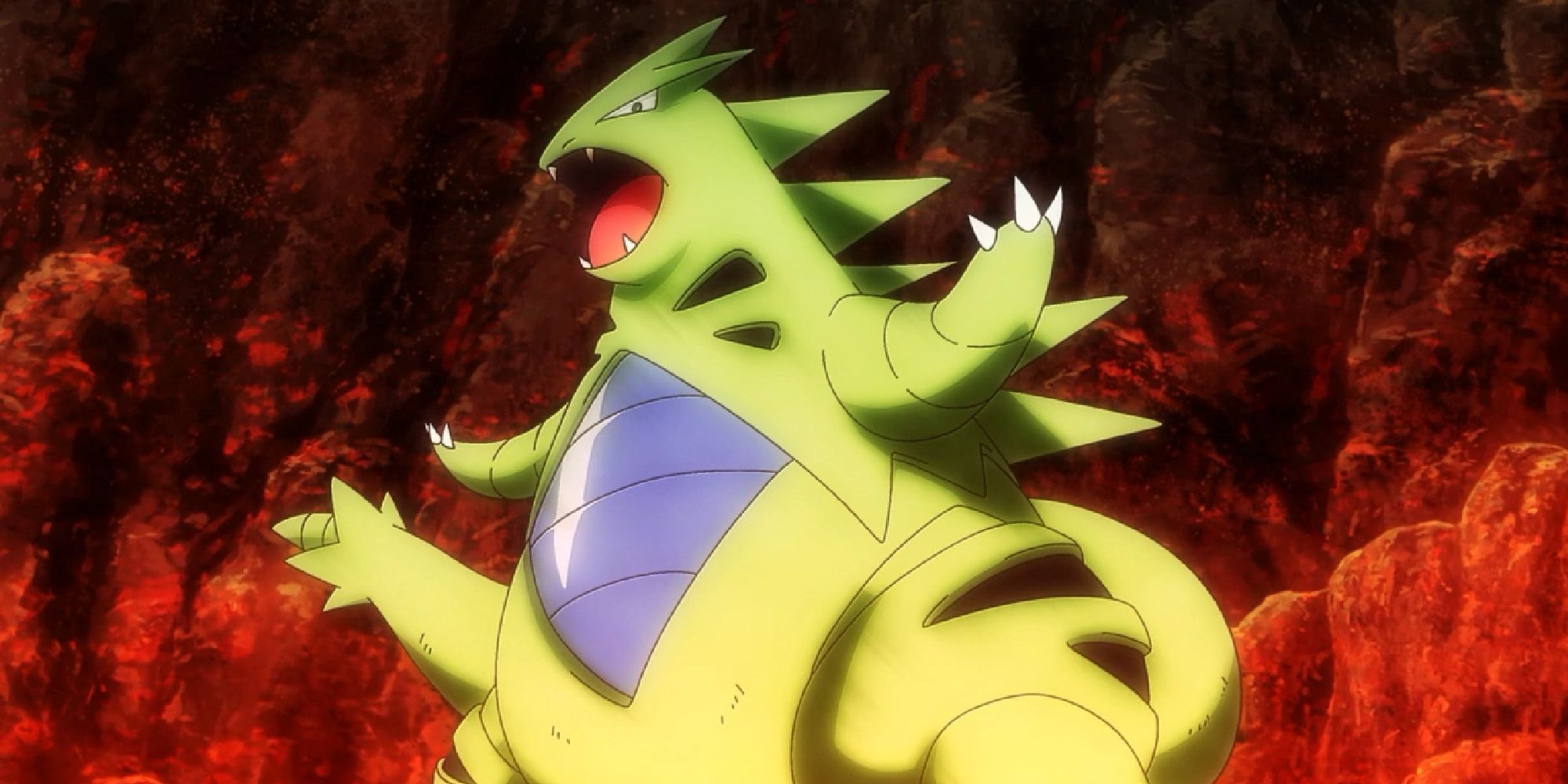 Tyranitar in a volcano in the anime