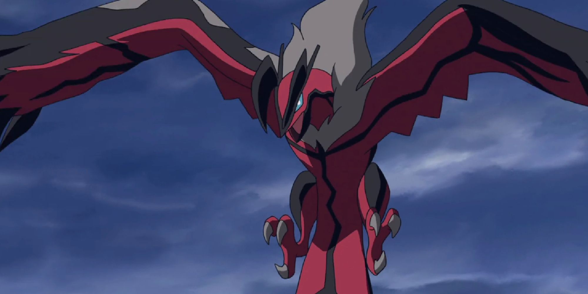 Yveltal flying through the air in the anime