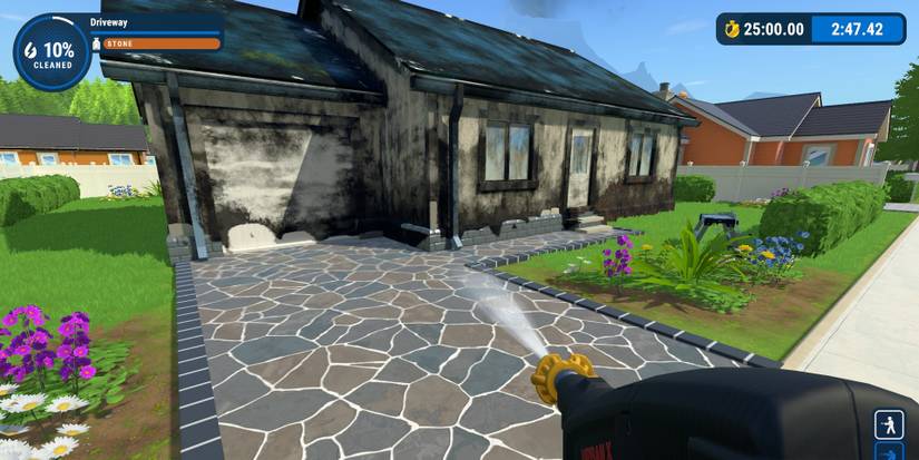 Cleaning the driveway of a filthy home in PowerWash Simulator