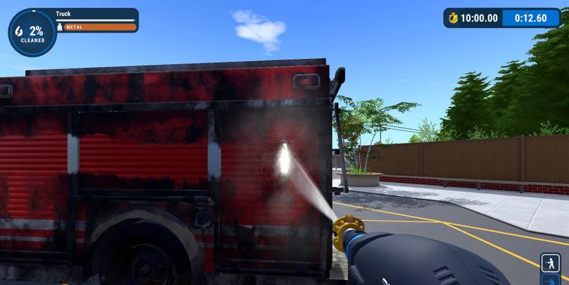 Cleaning the back of a fire truck in PowerWash Simulator