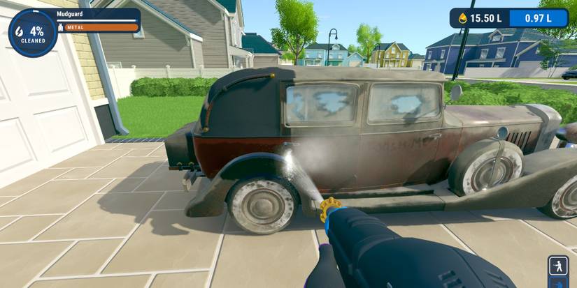 Cleaning the back corner of a Vintage Car in PowerWash Simulator