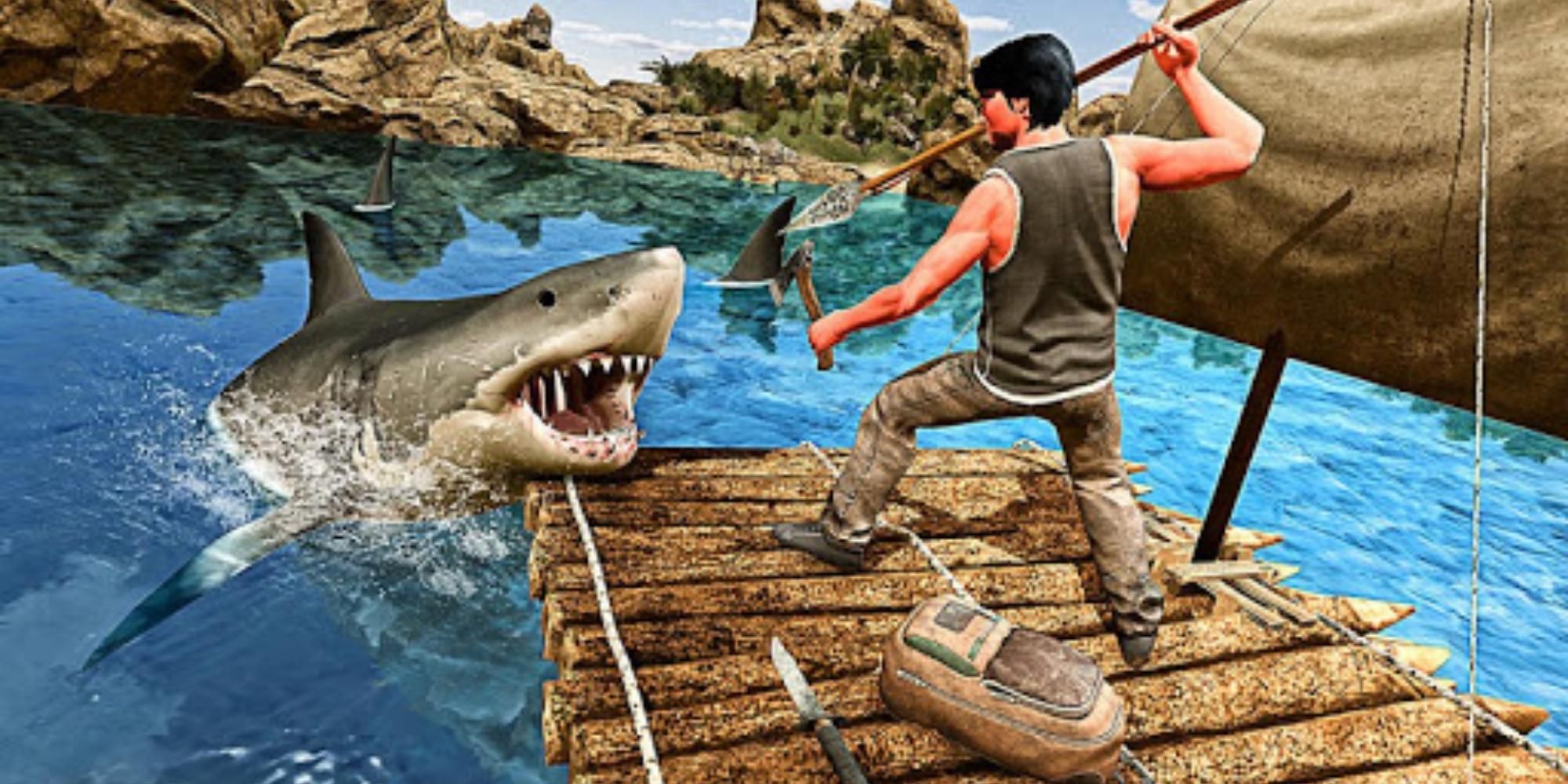 shark attack in Raft Survival Multiplayer