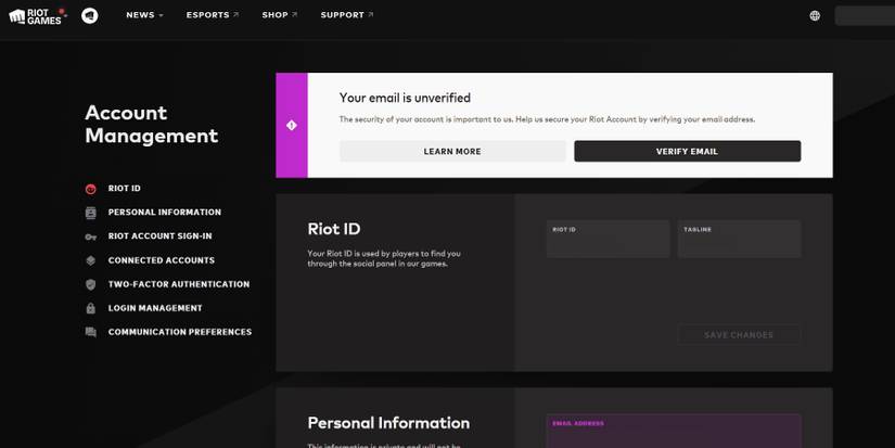 Riot Games Account Management Page