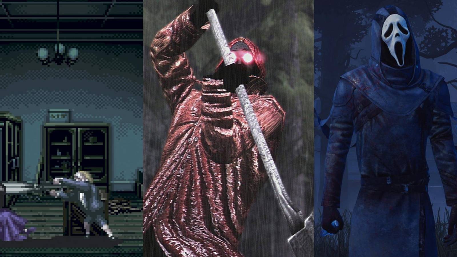 Scissorman in Clocktower, The Raincoat Killer in Deadly Premonition, Ghost face in dead by daylight