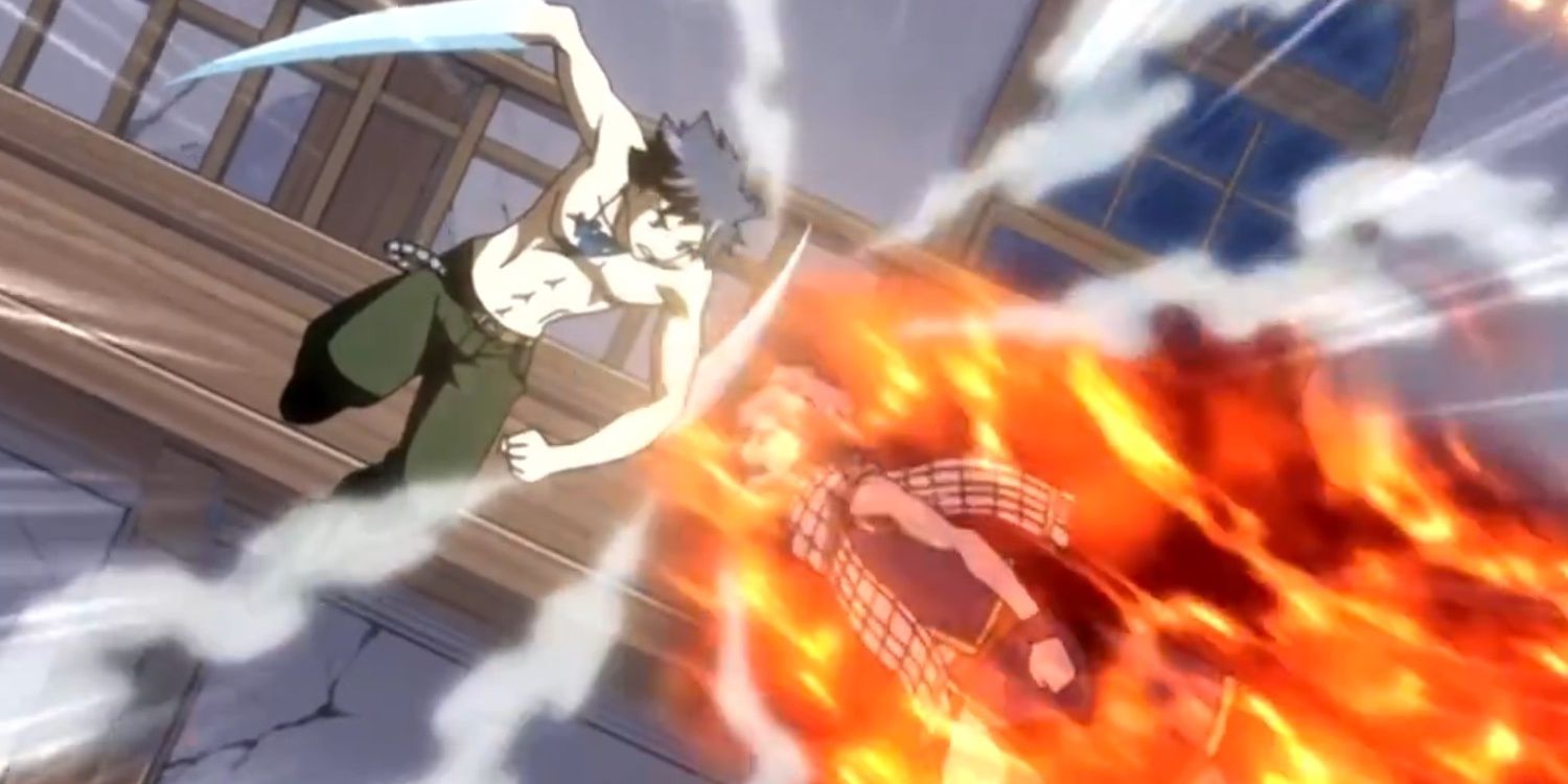 Natsu vs Gray screenshot from Fairy Tail