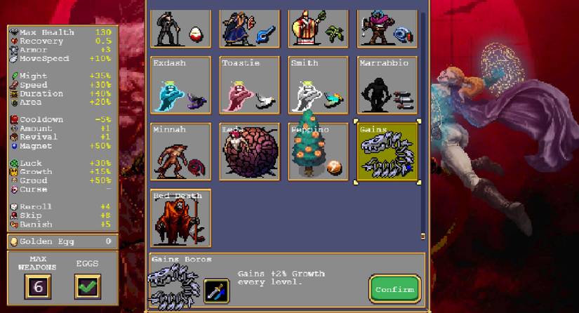 Selecting Gains Boros in Vampire Survivors