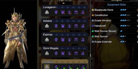 The armory screen for the female Seregios Set