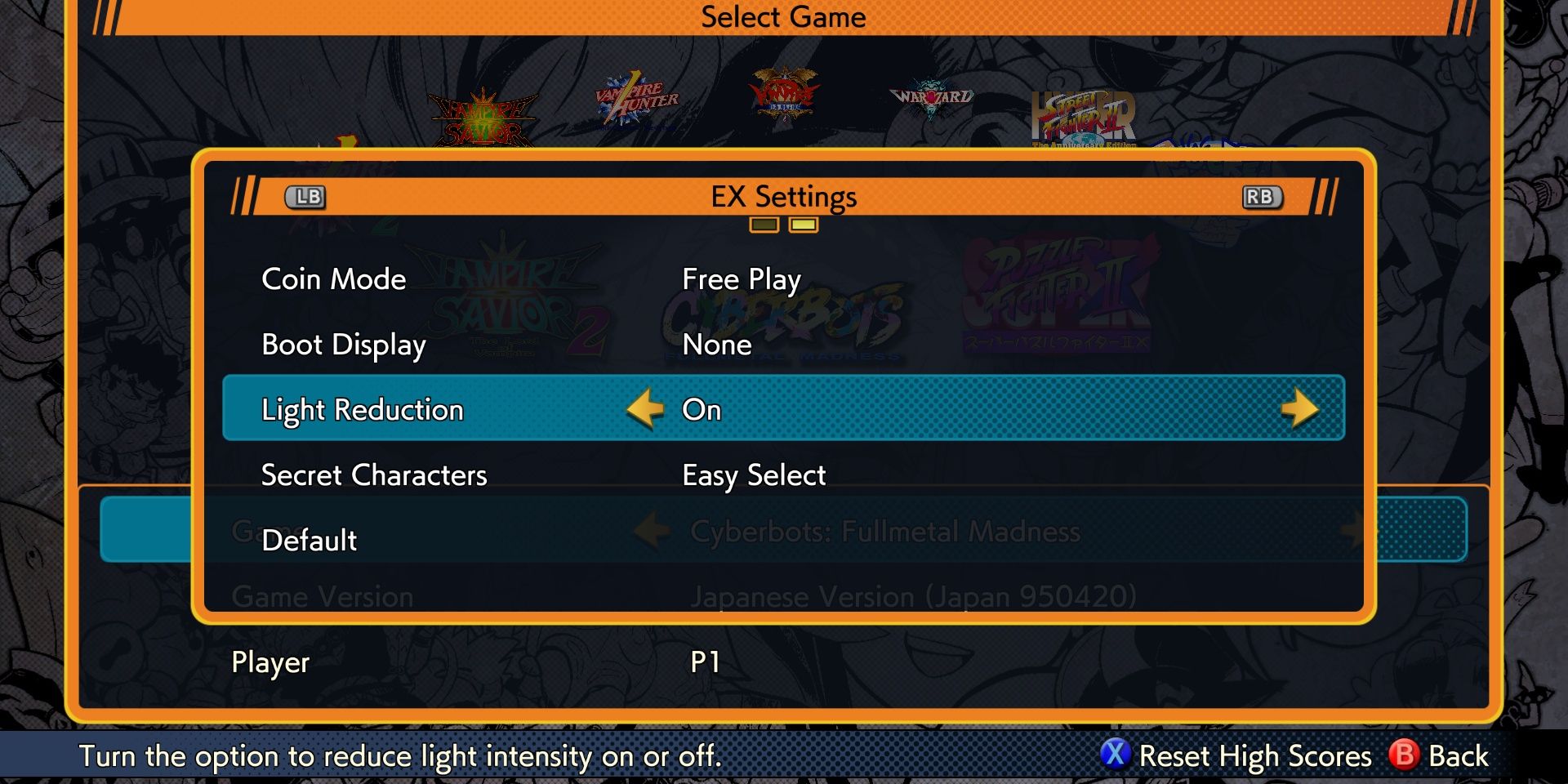 Settings in the Capcom Fighting Collection