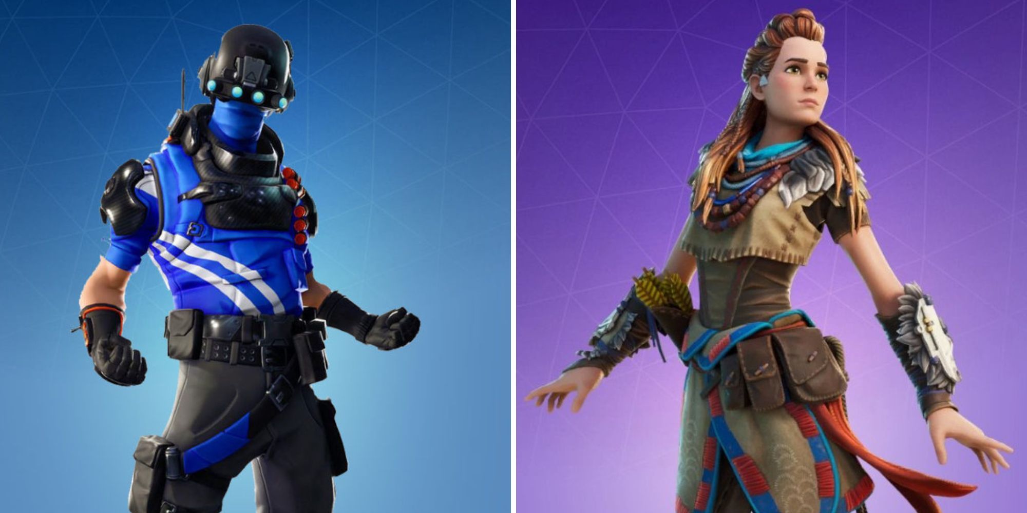 On the left is the Carbon Commando skin and on the left is the Aloy skin from Horizon Zero Dawn as displayed in Fortnite