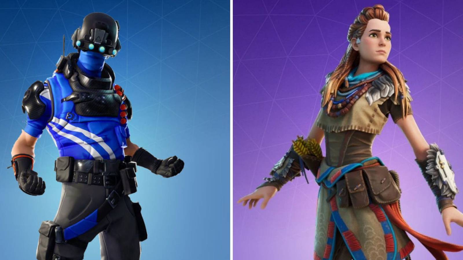 On the left is the Carbon Commando skin and on the left is the Aloy skin from Horizon Zero Dawn as displayed in Fortnite