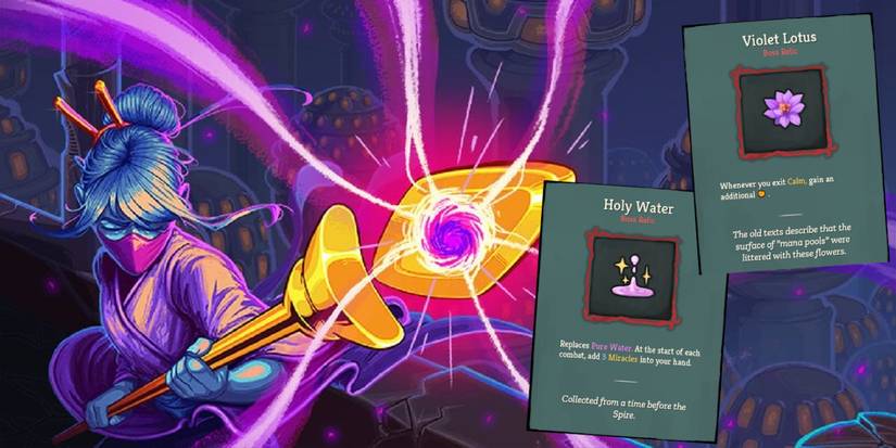 Slay the Spire Watcher with Holy Water and Violet Lotus Relics