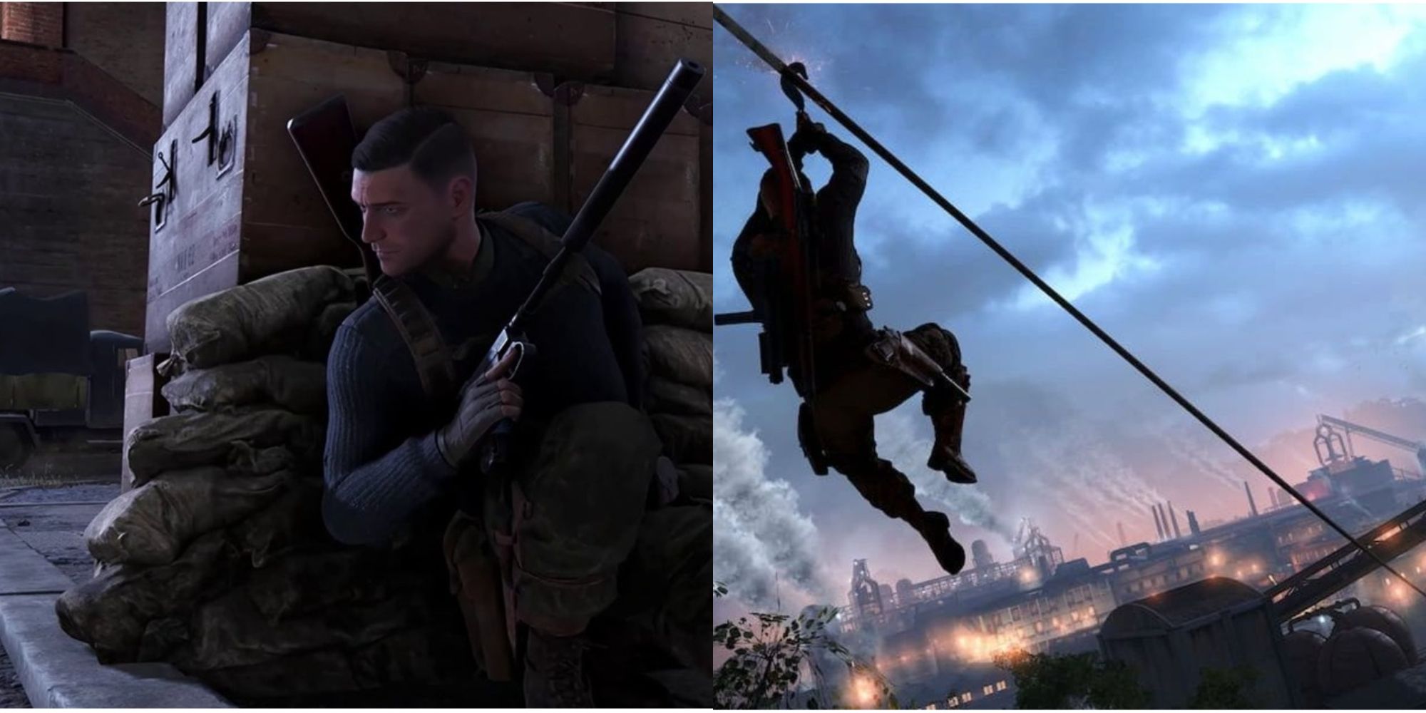 Sniper Elite 5 Karl using cover and using zip wire