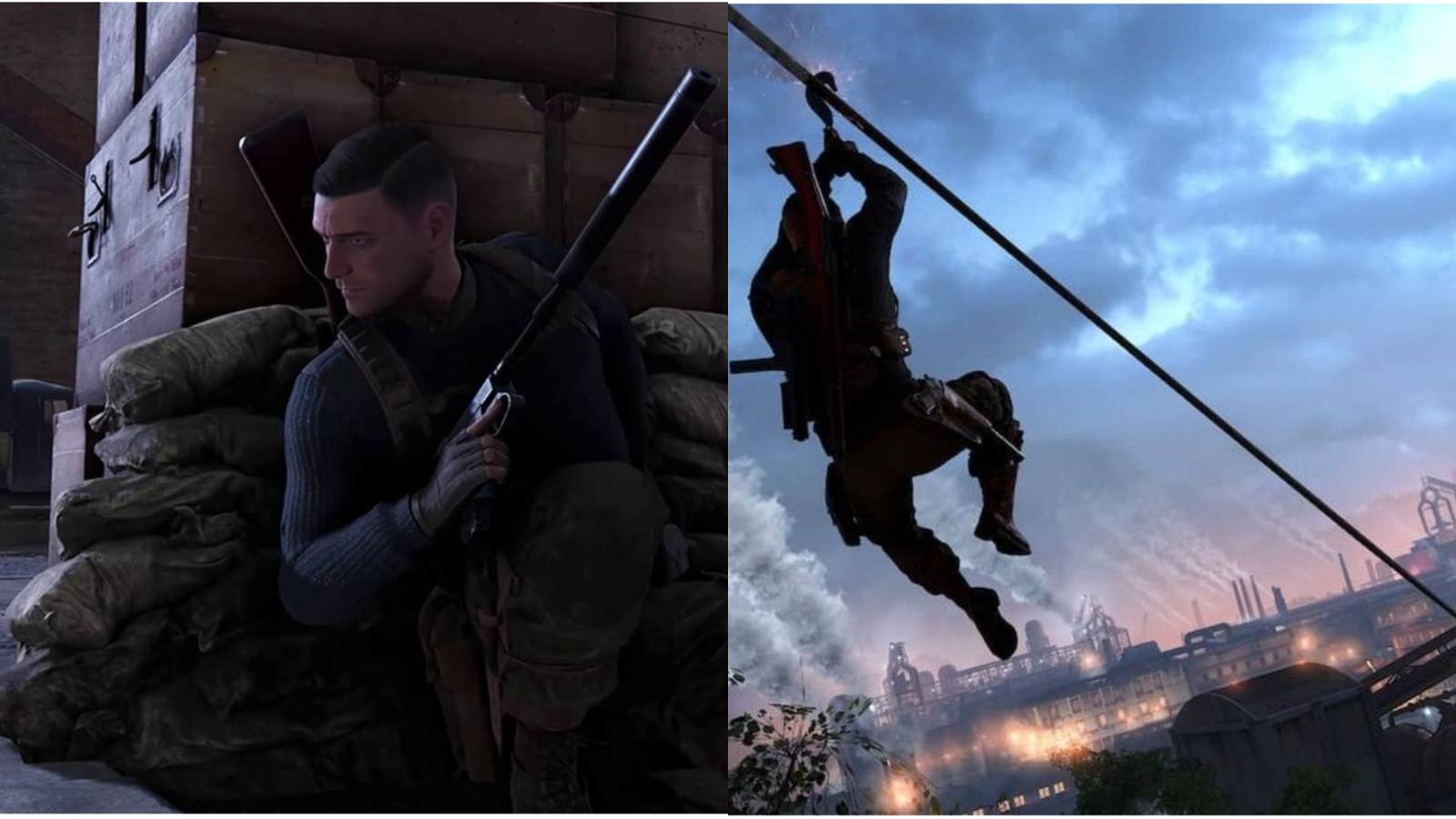 Sniper Elite 5 Karl using cover and using zip wire